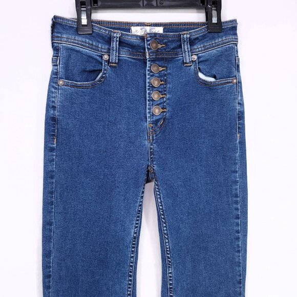 Free People Jeans Womens 25 Blue Denim Bootcut Button Fly Mid Wash - Picture 3 of 13